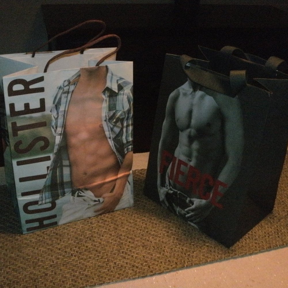 LOT 2 Sexy Vintage Shopping Gift Bags HOLLISTER & FIERCE ABERCROMBIE both 12x9"